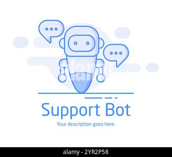 Service de support client avec intelligence artificielle, chatbot, bot de soutien, illustration vectorielle de ligne mince d'icône de robot Illustration de Vecteur