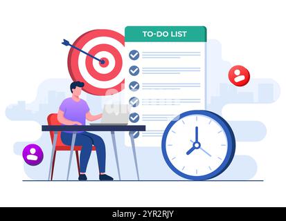 Planification de la gestion du temps, gestion du temps, liste de tâches avec les priorités des tâches, organisation du calendrier, liste de contrôle, concept de délai, gestion de projet Illustration de Vecteur