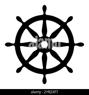 forme de silhouette de roue de navires, illustration vectorielle noire et blanche de roue de bateaux Illustration de Vecteur