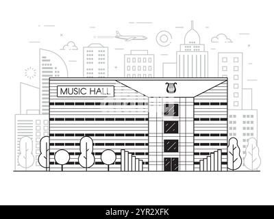 Musique Hôtel de ville ou Philharmonique moderne en Art au trait Illustration de Vecteur