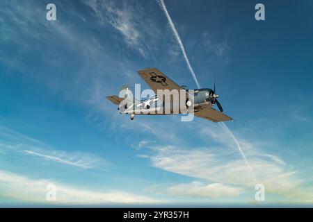 1940s US Navy Grumman F4F Wildcat en patrouille Banque D'Images