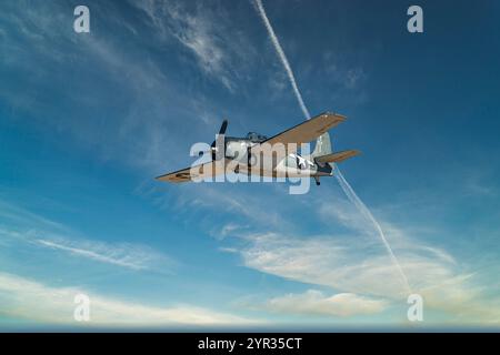 1940s US Navy Grumman F4F Wildcat en patrouille Banque D'Images