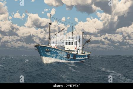 Chalutier de pêche dans la mer de tempête Banque D'Images