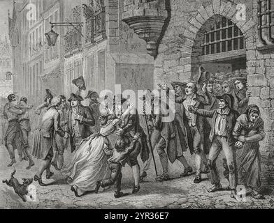 La Révolution française (1789-1799). París. Liberté des personnes emprisonnées pendant le règne de la terreur, 1794. Dessin de H. Renaud. Gravure de Jonnard. "Histoire de la Révolution française". Volume I, deuxième partie, 1879. Banque D'Images