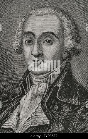 Bernard-Germain de Lacépède (Bernard Germain Étienne de Laville-sur-Illon) (1756-1825), comte de Lacépède. Zoologiste et homme politique français. Après la Révolution française, il est élu député à l'Assemblée législative (1791-1792). Portrait. Gravure par Pannemaker. "Histoire de la Révolution française". Volume I, deuxième partie, 1879. Banque D'Images