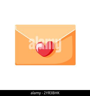 Enveloppe scellée avec un autocollant en forme de coeur dans le style de dessin animé. Design simple idéal pour la Saint-Valentin, lettre d'amour et message romantique. Isolé sur Illustration de Vecteur