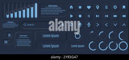 Il s'agit d'une collection remarquable de composants d'interface utilisateur élégants et d'icônes polyvalentes pour les applications numériques modernes Illustration de Vecteur