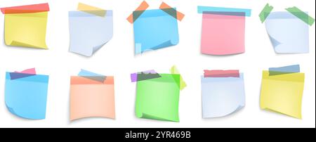 Notes papier 3D feuilles adhésives Illustration de Vecteur
