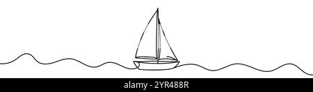 Une illustration en ligne continue d'un yacht naviguant, isolé sur fond blanc. Dessin au trait d'un yacht naviguant Illustration de Vecteur