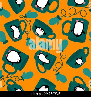 Motif de pingouin sans couture animaux de Noël pour l'emballage du papier et des tissus et des draps et des vêtements pour enfants imprimés et emballage du nouvel an et pac d'hiver Noel Banque D'Images