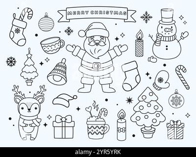 Joyeux Noël. Ensemble d'illustrations vectorielles de doodle. Illustration de Vecteur