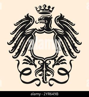 Aigle avec couronne et bouclier. Symbole royal. Illustration vectorielle d'emblème héraldique Illustration de Vecteur