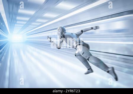 Concept de technologie de vitesse rapide avec 3D rendant cyborg en compétition Banque D'Images