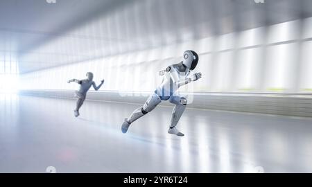 Concept de technologie de vitesse rapide avec 3D rendant cyborg en compétition Banque D'Images