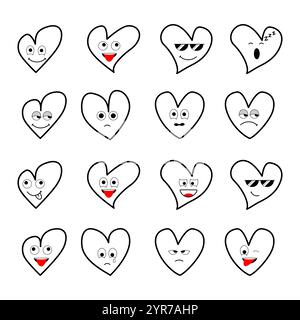 Émoticône d'amour sur le plateau avec 16 variations d'expression. Concept simple. Illustration vectorielle. Illustration de Vecteur