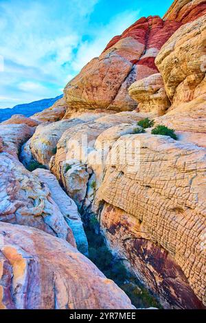 Formations de grès de Red Rock Canyon en plein jour Banque D'Images