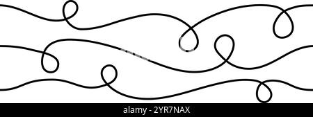 Jeu de lignes fines sans couture. Collection de motifs à rayures ondulées. Fil répétitif courbé ou lignes de fil pour ornement, décor, séparé, diviseur. Formes de griffonnage linéaires et enchevêtrées. Vecteur Illustration de Vecteur