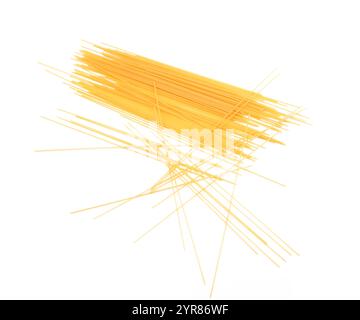 Spaghetti numéro trois dispersés sur un fond blanc. Banque D'Images