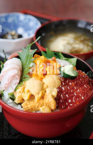 Kaisen-don (bol de riz aux fruits de mer) avec beaucoup de fruits de mer Banque D'Images