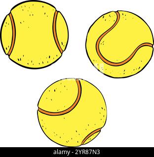 Une illustration attrayante de balles de tennis colorées avec des dessins mettant en valeur l'énergie sportive. Vecteur Illustration de Vecteur