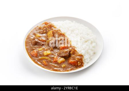 Curry japonais et riz (pommes de terre, carottes, oignons, bœuf) Banque D'Images