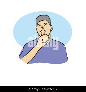 homme avec le doigt aux lèvres pour garder le vecteur d'illustration calme dessiné à la main isolé sur fond blanc Illustration de Vecteur