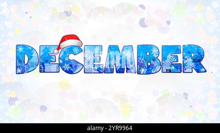 Salutations sur les réseaux sociaux de décembre. Couverture mignonne avec fond enneigé d'hiver et espace de copie. Bannière de Noël. Eléments isolés. Toile de fond modifiable. Illustration de Vecteur