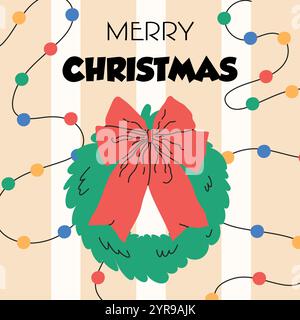 Carte de voeux du nouvel an avec couronne de Noël Illustration de Vecteur