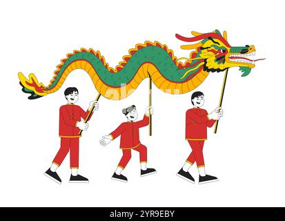 Illustration plate de dessin animé de danse de dragon du nouvel an chinois Illustration de Vecteur