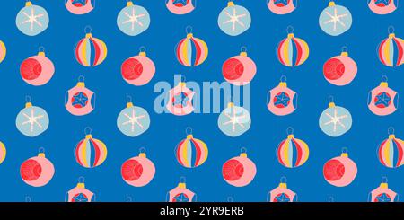 Motif sans couture de couleur à la mode avec des jouets de Noël doodle. Boules et décoration pour le nouvel an Illustration de Vecteur