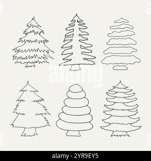 Collection d'icônes Doodle arbre de Noël. Coloriage pour les enfants Illustration de Vecteur