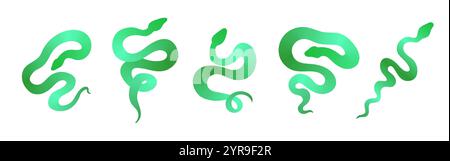 Collection serpent dégradé vert. Icône de serpents colorés isolé sur blanc Illustration de Vecteur