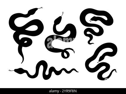 Collection silhouette serpent. Icône de serpents noirs isolé sur blanc Illustration de Vecteur