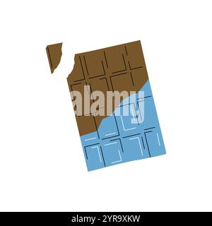 Barre de chocolat en feuille bleue ouverte isolée sur fond blanc. Illustration vectorielle. Barre de chocolat au lait. Illustration de Vecteur