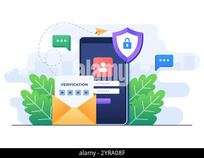 Modèle vectoriel d'illustration plate de vérification en deux étapes, OTP, mot de passe d'authentification, mot de passe à usage unique pour une transaction sécurisée Illustration de Vecteur