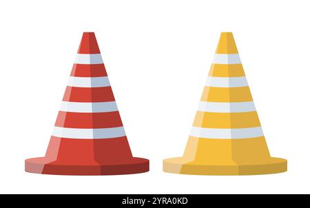 Panneau de signalisation pour travaux routiers. Cônes dépouillés rouges et jaunes. Sécurité sur les routes et les autoroutes. Panneau d'information conducteur. Règles de circulation. Illustration vectorielle plate Illustration de Vecteur
