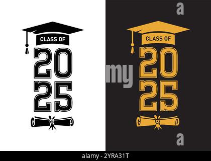Lettrage classe de 2025 pour les voeux, carte d'invitation. Texte pour la conception de l'obtention du diplôme, événement de félicitations, T-shirt, fête, diplôme d'études secondaires ou collégiales Illustration de Vecteur