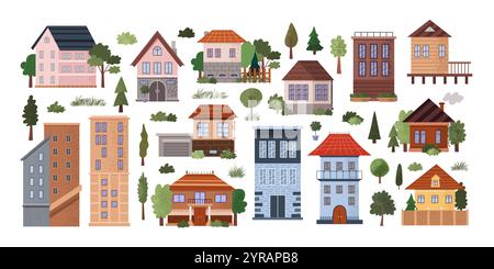 Ensemble de diverses icônes de bâtiment plat. Illustration de Vecteur