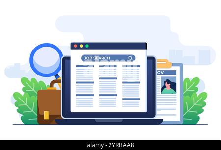 Modèle de vecteur d'illustration plat de concept d'annonce d'emploi en ligne, nous embauchons, les gens à la recherche d'emplois, postes vacants, recherché, embauche Illustration de Vecteur