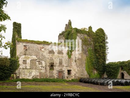 Irlande, comté de Mayo, Deelcastle, ruines du château de Deel, incendié par l'IRA en 1922 Banque D'Images