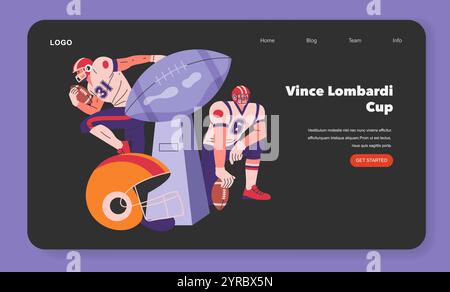Concept Super Bowl. Les joueurs de football et le trophée illustrent l'excitation d'un événement sportif majeur. Composition dynamique, couleurs vives. Illustration vectorielle. Illustration de Vecteur