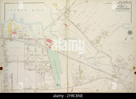 Planche 37, part of Ward 5 [Map Bound by Arthur Kill, Arthur Kill Road (Fresh Kills RD), Richmond Valley Road, Madsen Ave, Butler St, Weiner St, Cole St, Winans St, Staten Island Rail Road, Amboy Road, Barnard Ave (James St)] 1917 par Bromley, George Washington Banque D'Images