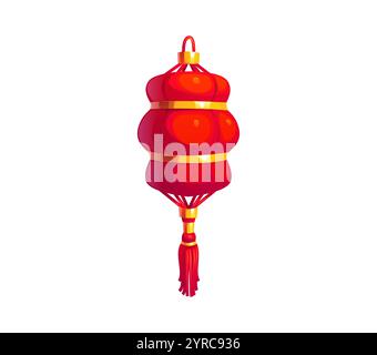 Lanterne rouge festival chinois de dessin animé, lampe chinoise asiatique. Fête traditionnelle ou décoration de Chinatown avec des accents dorés et un pompon au fond, symbolisant les célébrations culturelles et le patrimoine Illustration de Vecteur