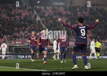 Bologne, Italie. 03 décembre 2024. Benjamin Dominguez de Bologne célèbre après avoir marqué le but 3-0 pour son équipe lors de la ronde 16 Frecciarossa Italian Cup 2024/2025 match entre Bologne et Monza au stade Renato Dall'Ara - Sport, Football - Bologne, Italie - mardi 3 décembre 2024 (photo Massimo Paolone/LaPresse) crédit : LaPresse/Alamy Live News Banque D'Images