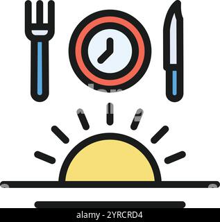 Image vectorielle de l'icône de coucher de soleil. Adapté aux applications Web mobiles et aux supports d'impression. Illustration de Vecteur