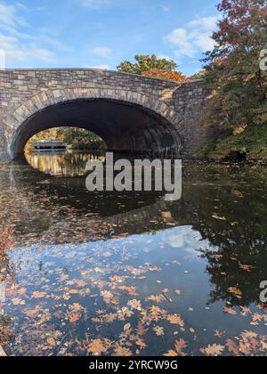 Réflexion de pont sur la rivière dans le parc Fenway Banque D'Images