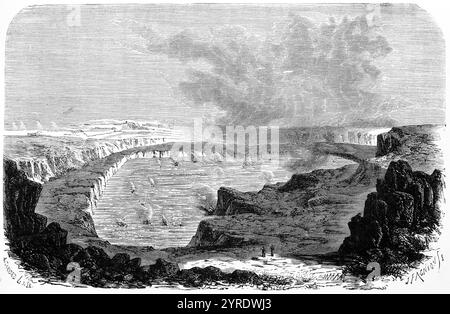 Lac de cratère du volcan actif Kilauea dans l'océan Pacifique, géologie de l'histoire de la terre, paysage volcanique, Hawaï, USA, illustrati historique Banque D'Images