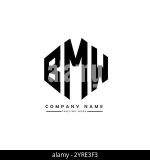 Logo BMW Letter en forme de polygone. Logo BMW polygone et forme de cube. Modèle de logo vectoriel BMW hexagone couleurs blanches et noires. BMW monogr Illustration de Vecteur
