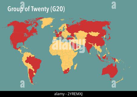 Carte du monde mettant en évidence les pays membres du G20 Banque D'Images