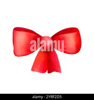 Red Satin Bow Une illustration aquarelle vibrante d'un noeud en satin rouge, parfait pour les cartes de Noël et du nouvel an, les dessins d'emballage cadeau, ou la décoration festive Banque D'Images